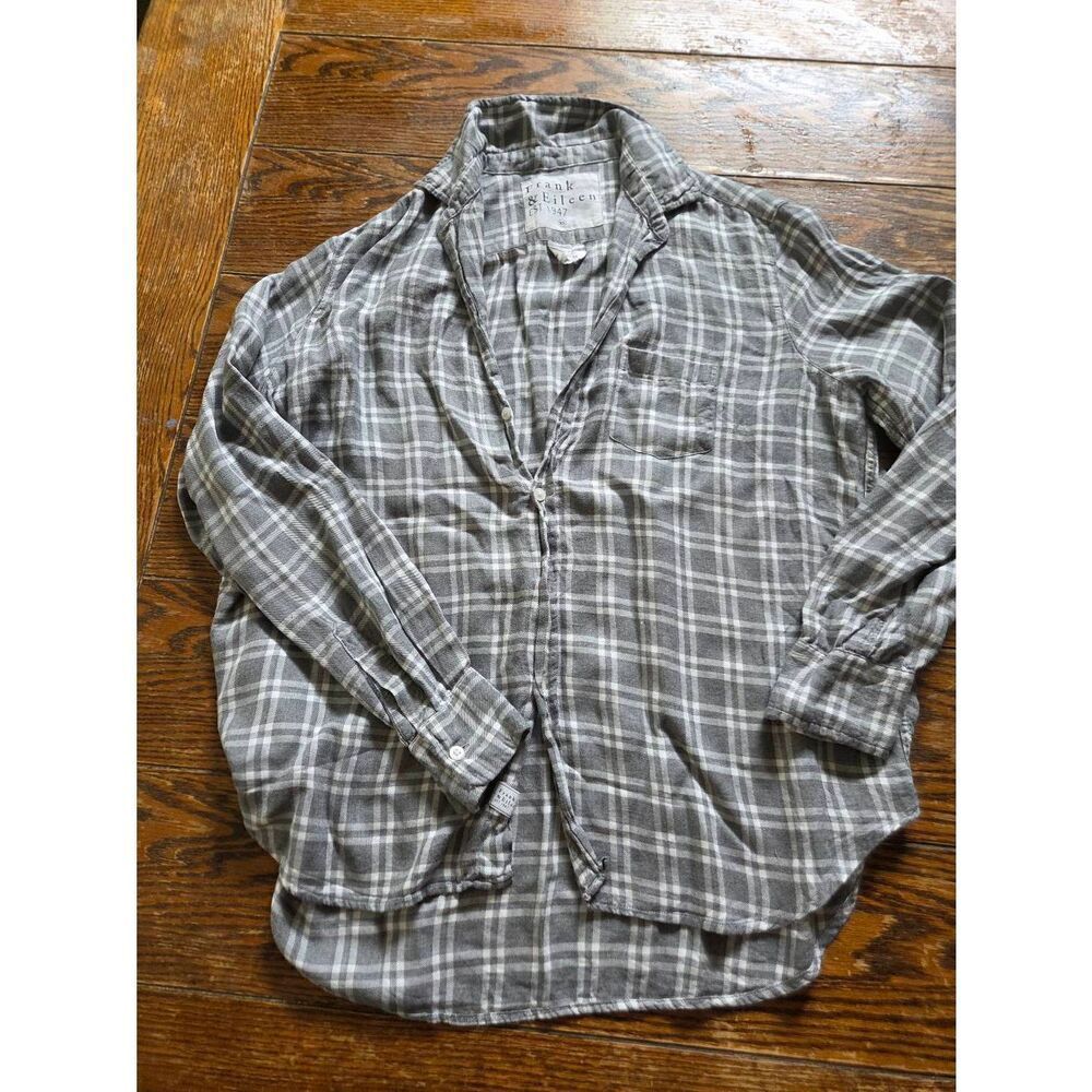 Frank&Eileen Eileen grey&white plaid button down shirt sz XS